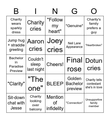 BACHELORETTE FINALE Bingo Card