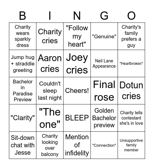 BACHELORETTE FINALE Bingo Card