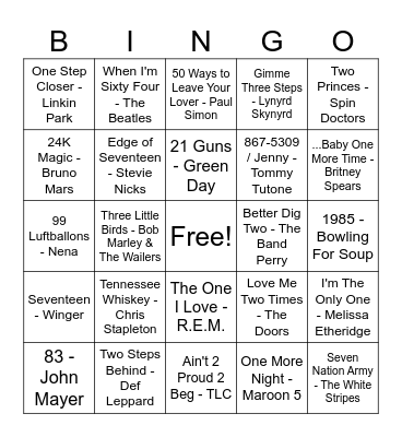 Numbers Bingo Card