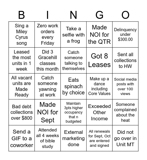 Stellar Bingo Card