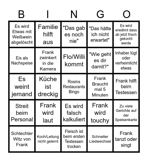 Rosins Restaurants Bingo Card