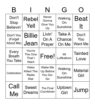 Music Bingo - 80s Round Bingo Card