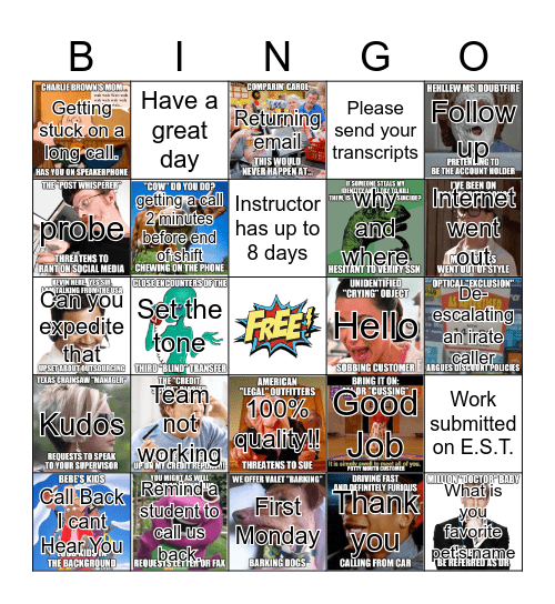 Call Center Chaos Bingo Card
