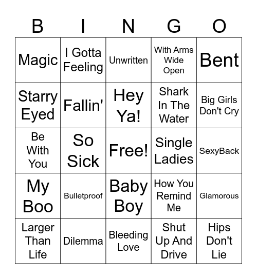 Music Bingo - Millennium Round Bingo Card