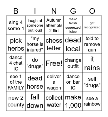 RDR2 Bingo Board Bingo Card