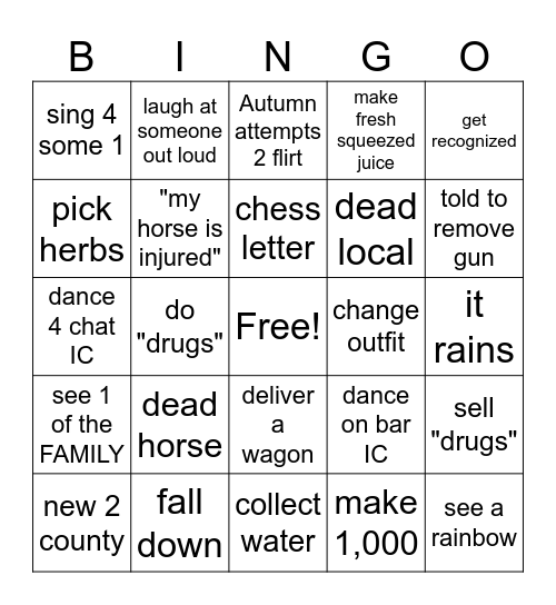 RDR2 Bingo Board Bingo Card