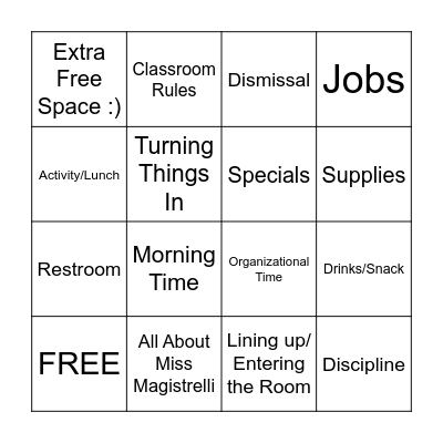 First Day of School Bingo Card