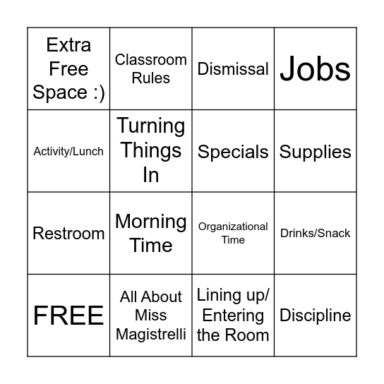 First Day of School Bingo Card