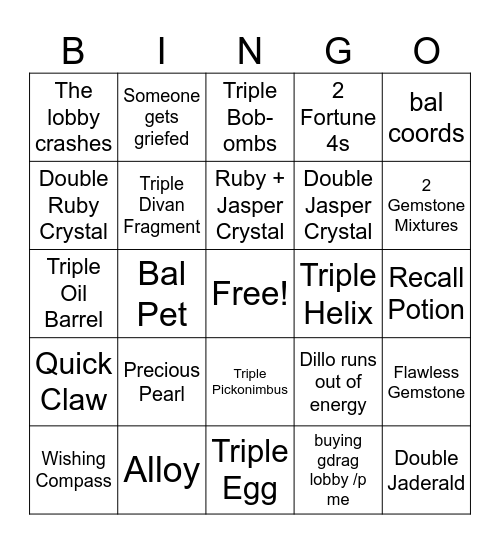50 Nucleus Runs Bingo Card