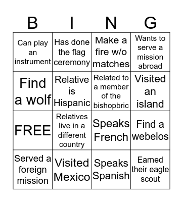 Friends Near and Far Bingo Card