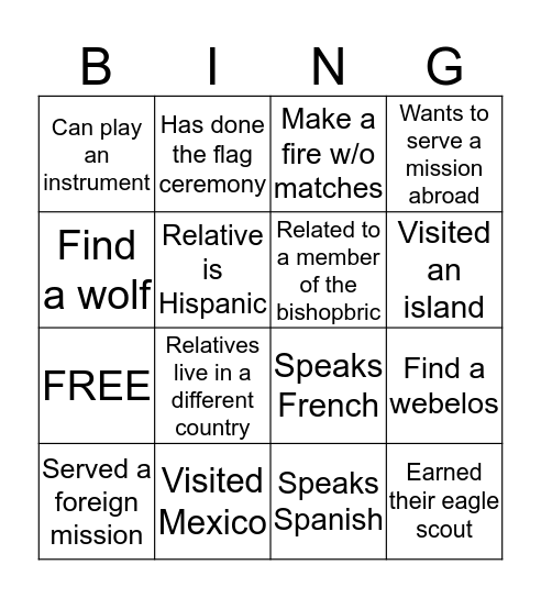 Friends Near and Far Bingo Card