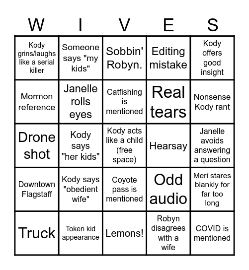 Sister Wives Bingo Card