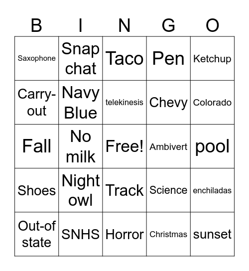 Untitled Bingo Card