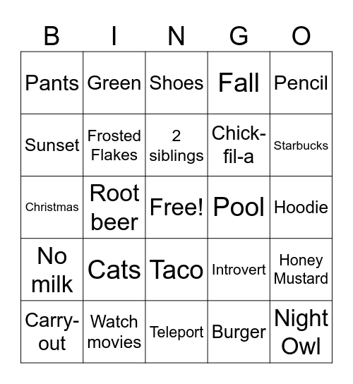 Untitled Bingo Card