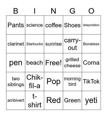 Bailey Bingo Card