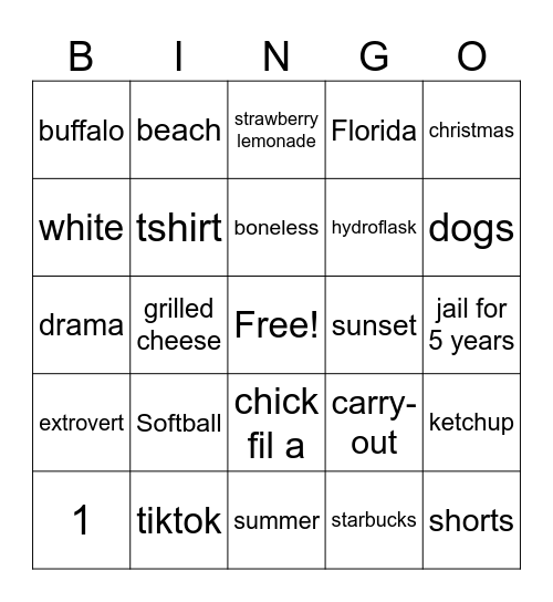 Me Bingo Card