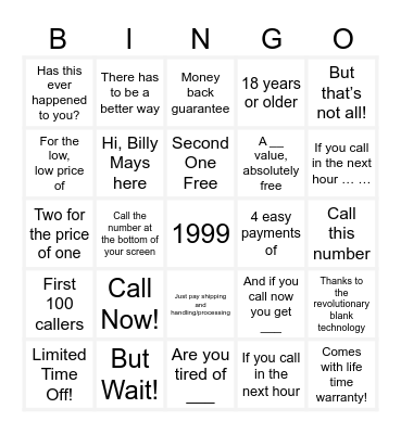 Billy Mays Bingo Card