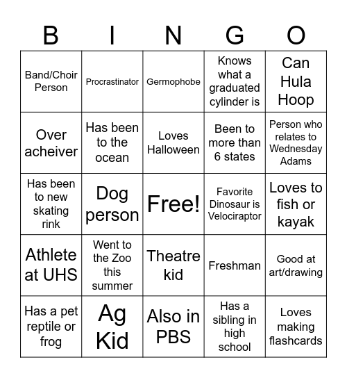 Biology Bingo Card