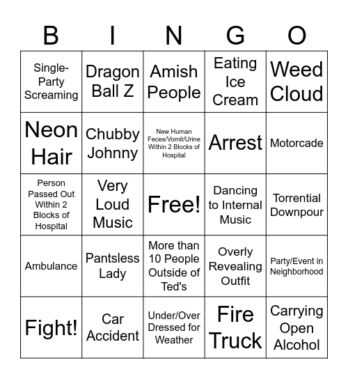 14th Street Bingo Card