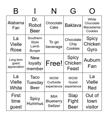 Upsell and Table Touch Bingo Card