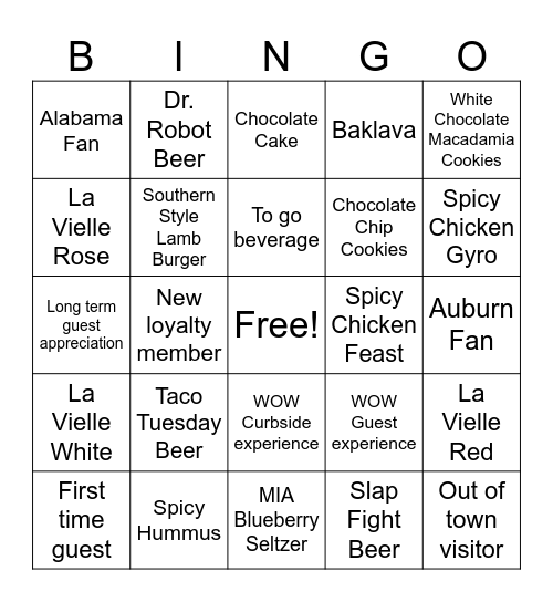 Upsell and Table Touch Bingo Card