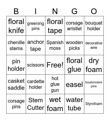 Floral Tool Bingo Card
