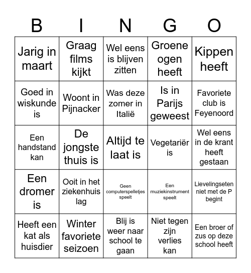 Kennismakingsbingo Card