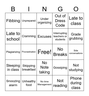Red Flag Bingo Card