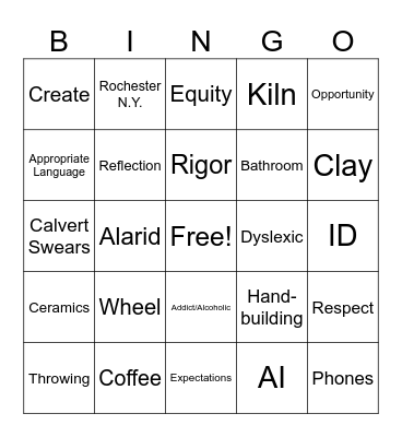 Ceramic Syllabus Bingo Card