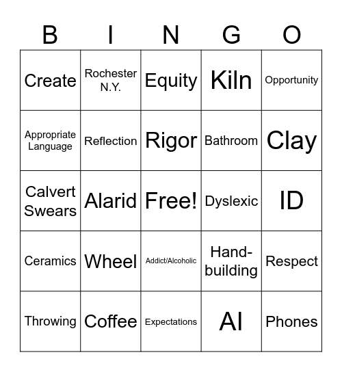Ceramic Syllabus Bingo Card