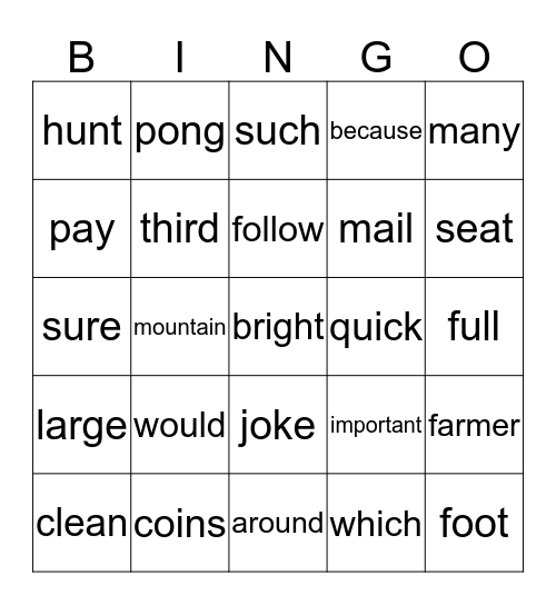 2nd Grade Sight Words Bingo Card