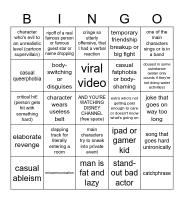 Disney Channel Bingo (Catered to Season 1) Bingo Card