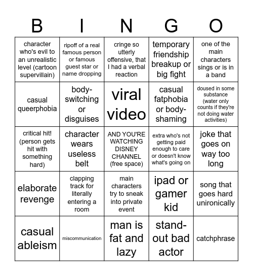 Disney Channel Bingo (Catered to Season 1) Bingo Card