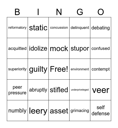 Section 4 and 5 "The Outsiders" Bingo Card