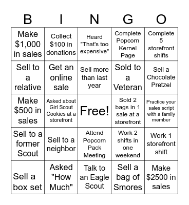 POPCORN BINGO Card