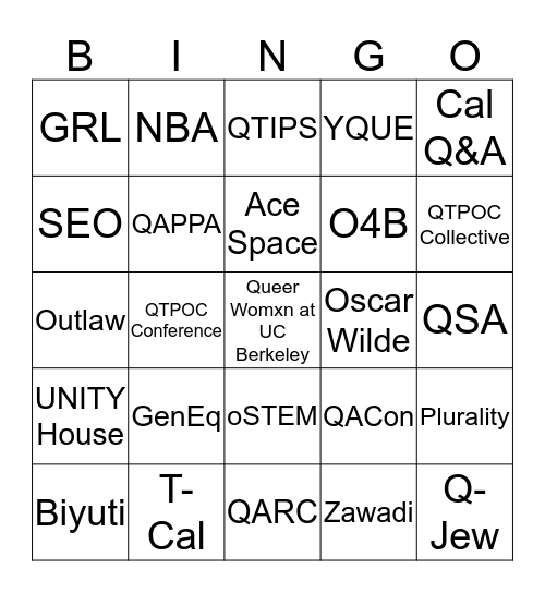 Queer Resources Bingo Card