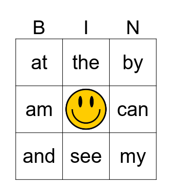Sight Words Bingo Card