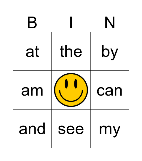 Sight Words Bingo Card