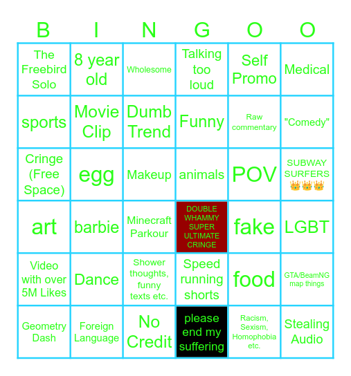 YT SHORTS ULTIMATE Bingo Card