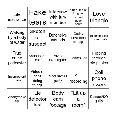 Dateline Bingo Card