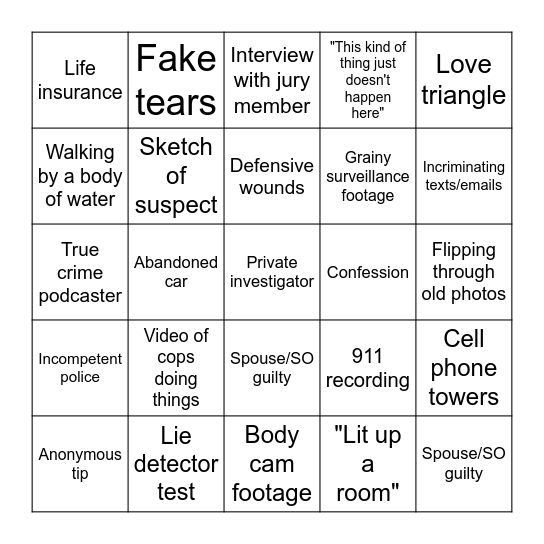 Dateline Bingo Card