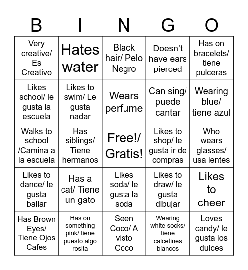 Get to know! Bingo Card