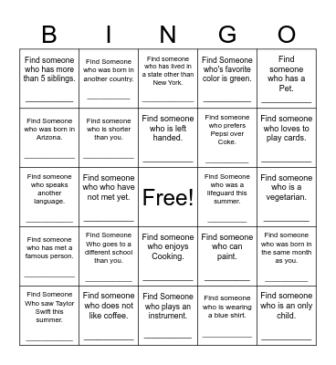 Find Someone Who... Bingo Card