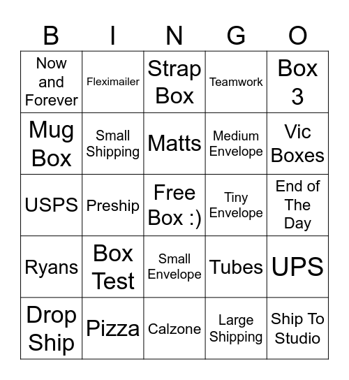 2nd Shift Shipping Bingo Card