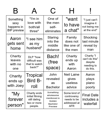 Bachelorette Season Finale Bingo Card