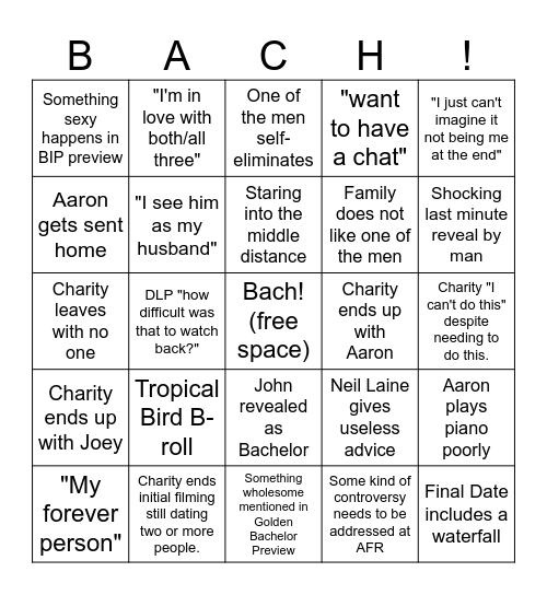 Bachelorette Season Finale Bingo Card