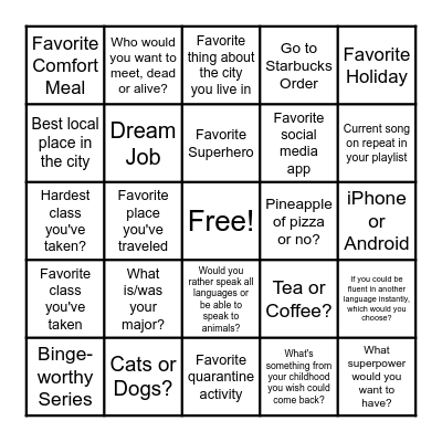 Mentor/Mentee Connection Bingo Card