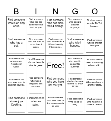 Find Someone Who Bingo Card
