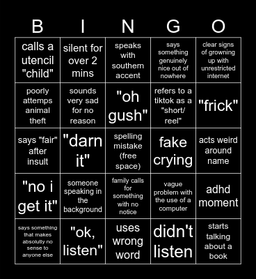 spoongo Bingo Card