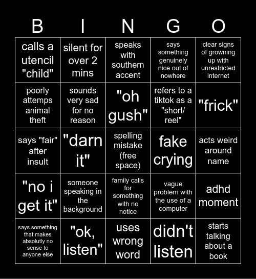 spoongo Bingo Card